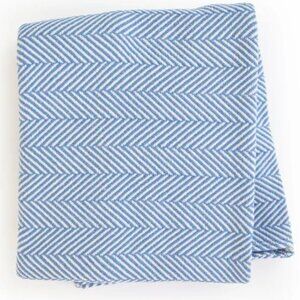 Bates Mill Maine Heritage Weavers Cotton Herringbone Blanket Blue Full/Queen